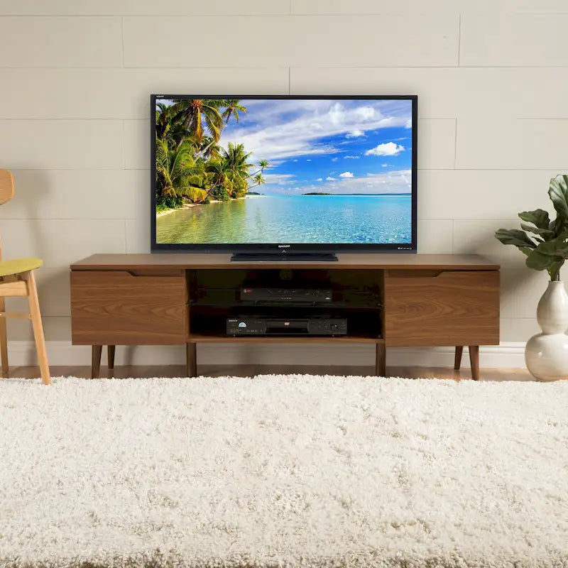 Mobile TV noce 59.2 con 2 armadietti e ripiano in vetro temperato per TV da 40 pollici