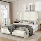 HEBZON Struttura letto matrimoniale Queen Size bianca in MDF+Metallo con testiera imbottita e 4 cassetti contenitore