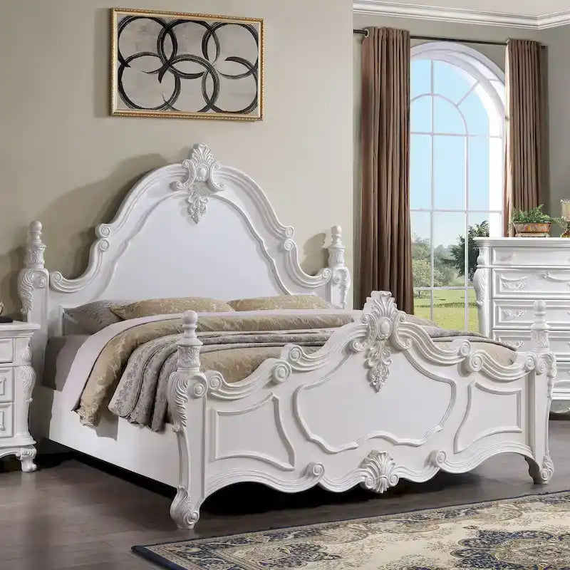 Letto a pannelli con baldacchino a quattro colonne Eugene Traditional in legno massello di ciliegio scuro con dettagli intagliati