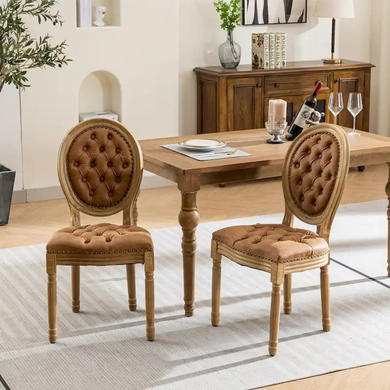 Sedie da pranzo alla francese, in legno massello con borchie, set da 2 pezzi
