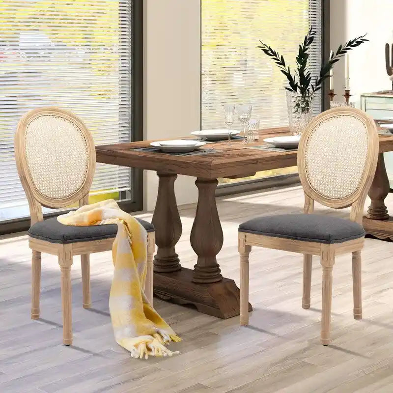 Sedie da pranzo alla francese, in legno massello con borchie, set da 2 pezzi