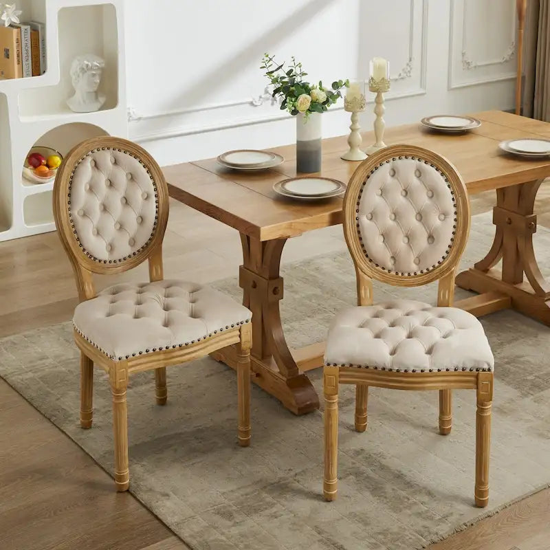 Sedie da pranzo alla francese, in legno massello con borchie, set da 2 pezzi