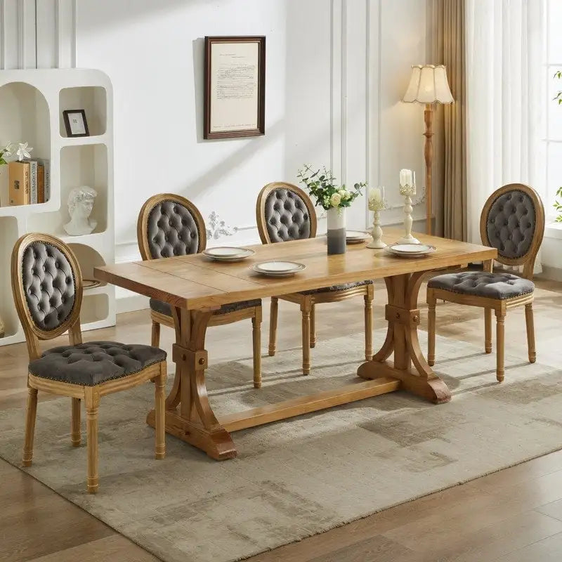 Sedie da pranzo alla francese, in legno massello con borchie, set da 2 pezzi