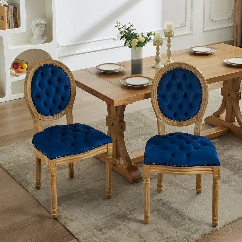 Sedie da pranzo alla francese, in legno massello con borchie, set da 2 pezzi