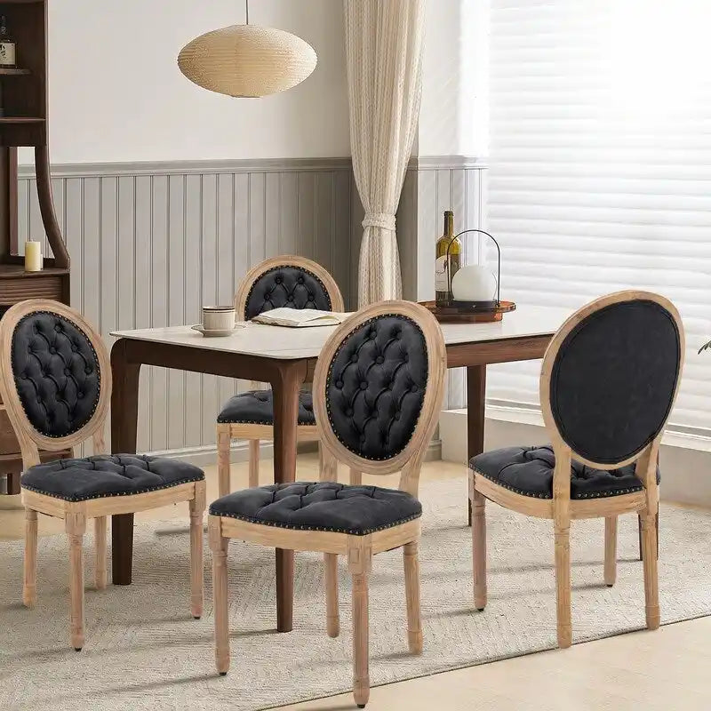Sedie da pranzo alla francese, in legno massello con borchie, set da 2 pezzi