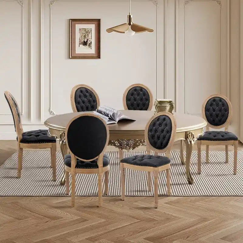 Sedie da pranzo alla francese, in legno massello con borchie, set da 2 pezzi