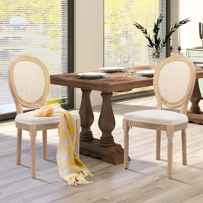 Sedie da pranzo alla francese, in legno massello con borchie, set da 2 pezzi