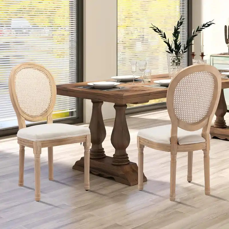 Sedie da pranzo alla francese, in legno massello con borchie, set da 2 pezzi
