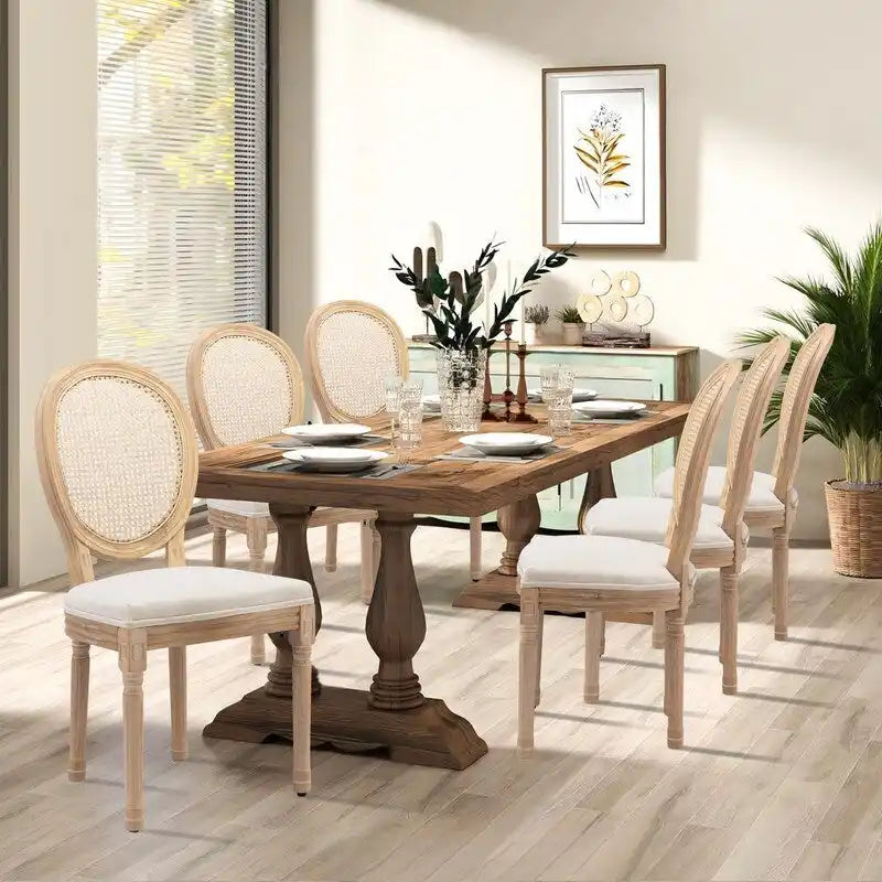 Sedie da pranzo alla francese, in legno massello con borchie, set da 2 pezzi