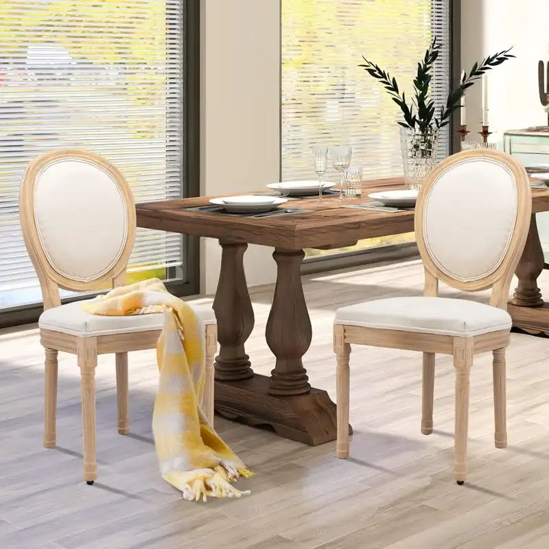 Sedie da pranzo alla francese, in legno massello con borchie, set da 2 pezzi