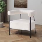 Poltrona d'accento moderna rivestita in tessuto Bouclé, poltrona curva con struttura in metallo nero