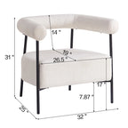 Poltrona d'accento moderna rivestita in tessuto Bouclé, poltrona curva con struttura in metallo nero
