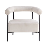 Poltrona d'accento moderna rivestita in tessuto Bouclé, poltrona curva con struttura in metallo nero