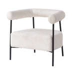 Poltrona d'accento moderna rivestita in tessuto Bouclé, poltrona curva con struttura in metallo nero