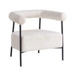 Poltrona d'accento moderna rivestita in tessuto Bouclé, poltrona curva con struttura in metallo nero