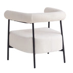 Poltrona d'accento moderna rivestita in tessuto Bouclé, poltrona curva con struttura in metallo nero