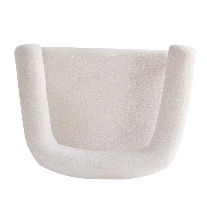 Poltrona d'accento moderna rivestita in tessuto Bouclé, poltrona curva con struttura in metallo nero