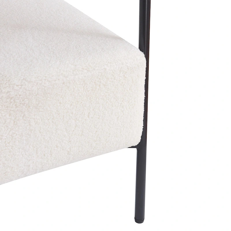 Poltrona d'accento moderna rivestita in tessuto Bouclé, poltrona curva con struttura in metallo nero