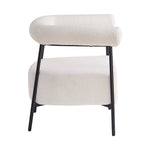 Poltrona d'accento moderna rivestita in tessuto Bouclé, poltrona curva con struttura in metallo nero