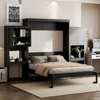 Letto a scomparsa Queen Size con scrivania, toeletta e armadietti, Espresso