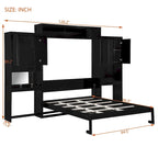 Letto a scomparsa Queen Size con scrivania, toeletta e armadietti, Espresso