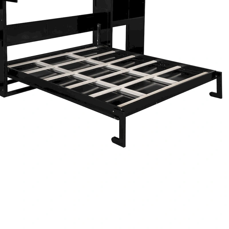 Letto a scomparsa Queen Size con scrivania, toeletta e armadietti, Espresso