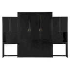 Letto a scomparsa Queen Size con scrivania, toeletta e armadietti, Espresso