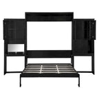 Letto a scomparsa Queen Size con scrivania, toeletta e armadietti, Espresso