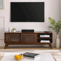 Mobile TV Noce 59" con Ripiani Aperti e Ante in Rattan per TV fino a 65"