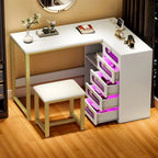 Set scrivania per unghie Moasis a L a 5 cassetti con sgabello imbottito e luce a LED