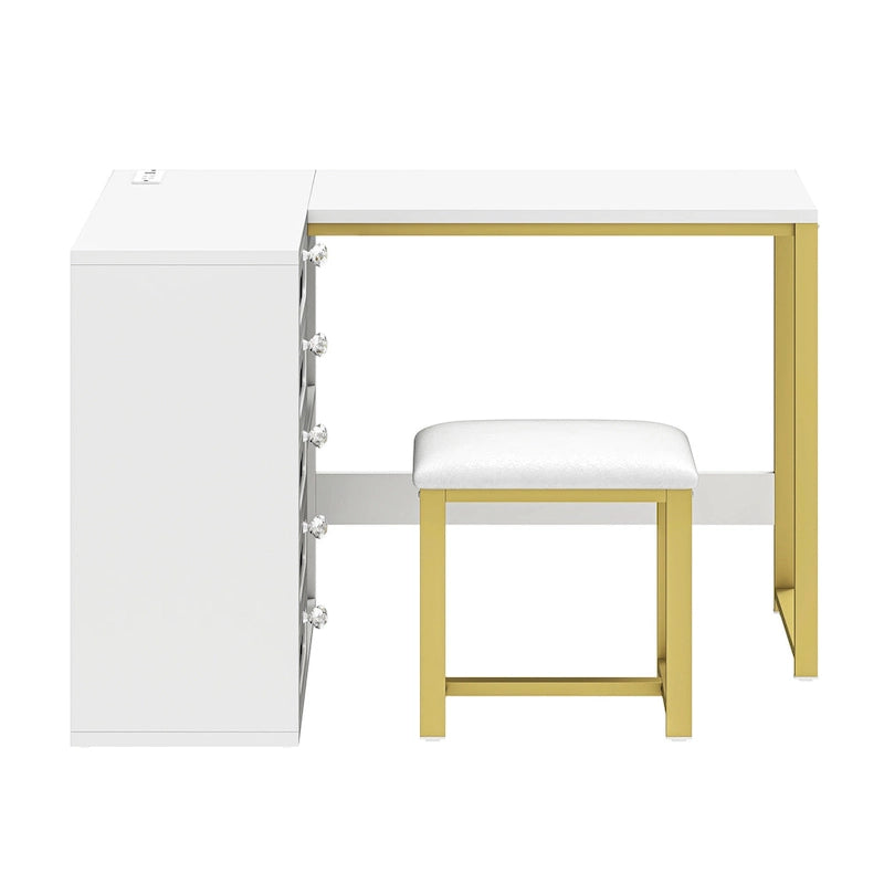 Set scrivania per unghie Moasis a L a 5 cassetti con sgabello imbottito e luce a LED