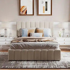 Letto imbottito moderno con piattaforma e sistema di sollevamento idraulico