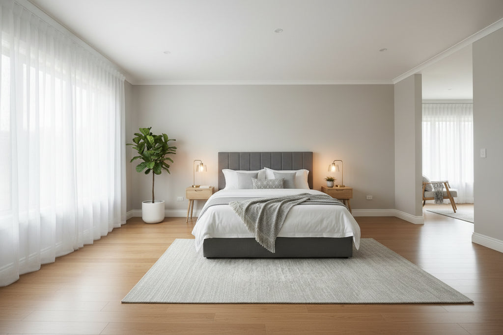 Letto imbottito moderno con piattaforma e sistema di sollevamento idraulico
