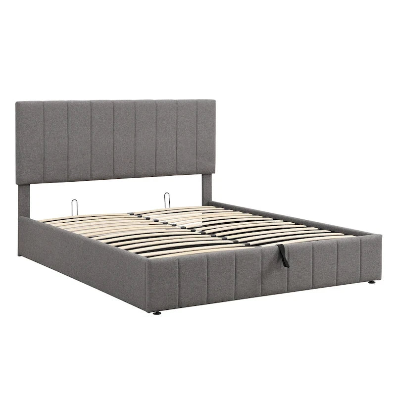 Letto imbottito moderno con piattaforma e sistema di sollevamento idraulico