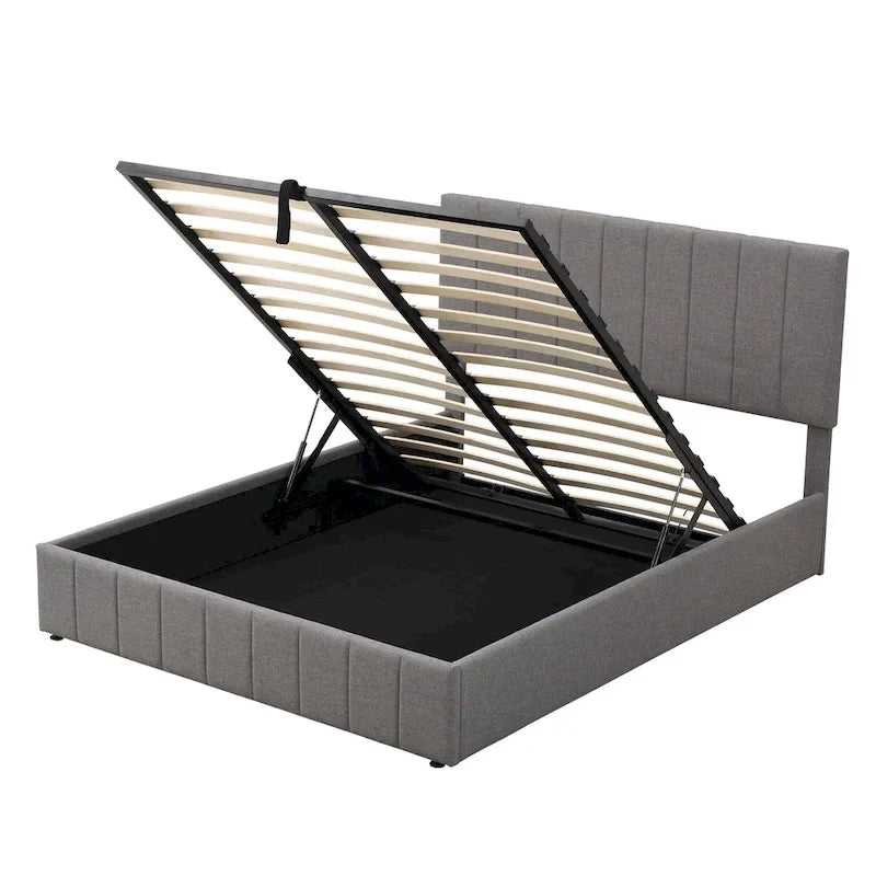 Letto imbottito moderno con piattaforma e sistema di sollevamento idraulico