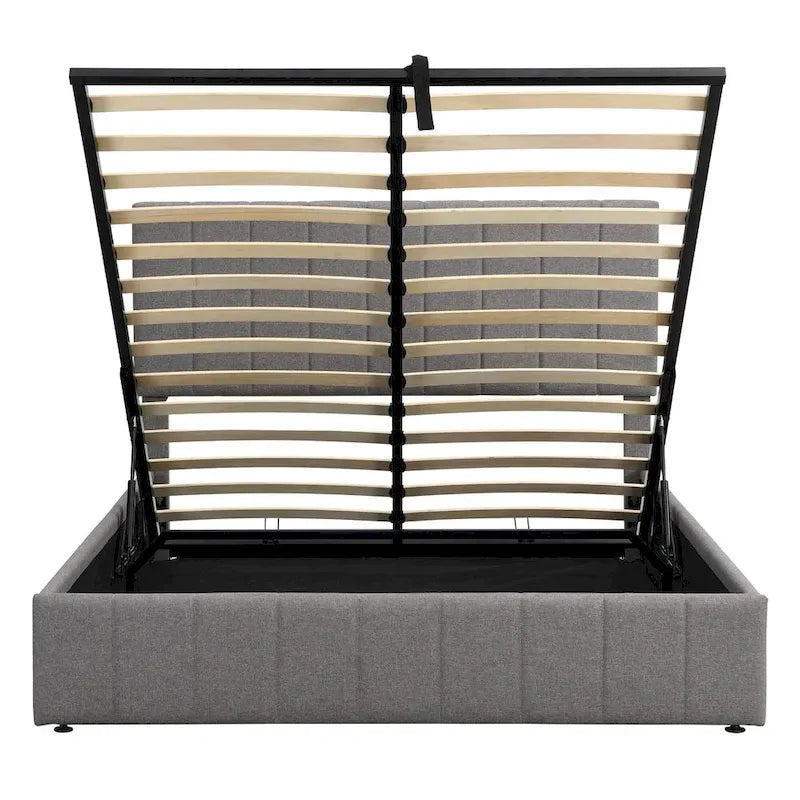 Letto imbottito moderno con piattaforma e sistema di sollevamento idraulico