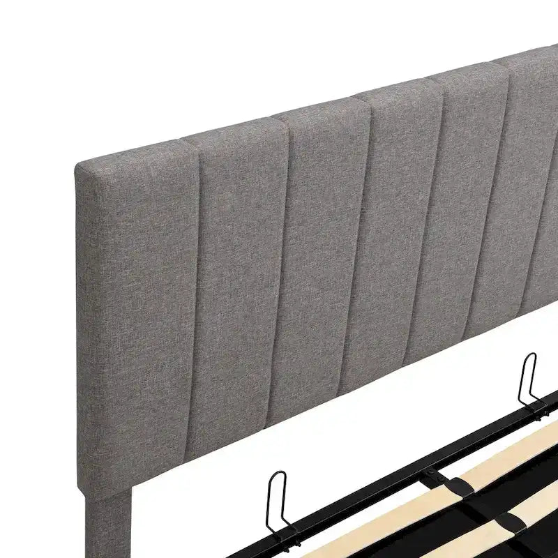 Letto imbottito moderno con piattaforma e sistema di sollevamento idraulico