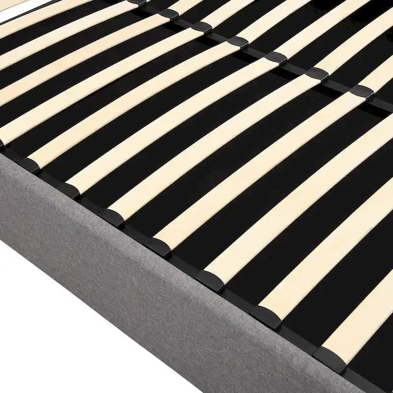 Letto imbottito moderno con piattaforma e sistema di sollevamento idraulico