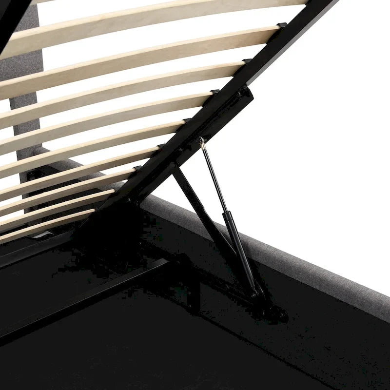 Letto imbottito moderno con piattaforma e sistema di sollevamento idraulico