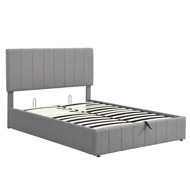 Letto imbottito moderno con piattaforma e sistema di sollevamento idraulico