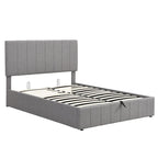 Letto imbottito moderno con piattaforma e sistema di sollevamento idraulico