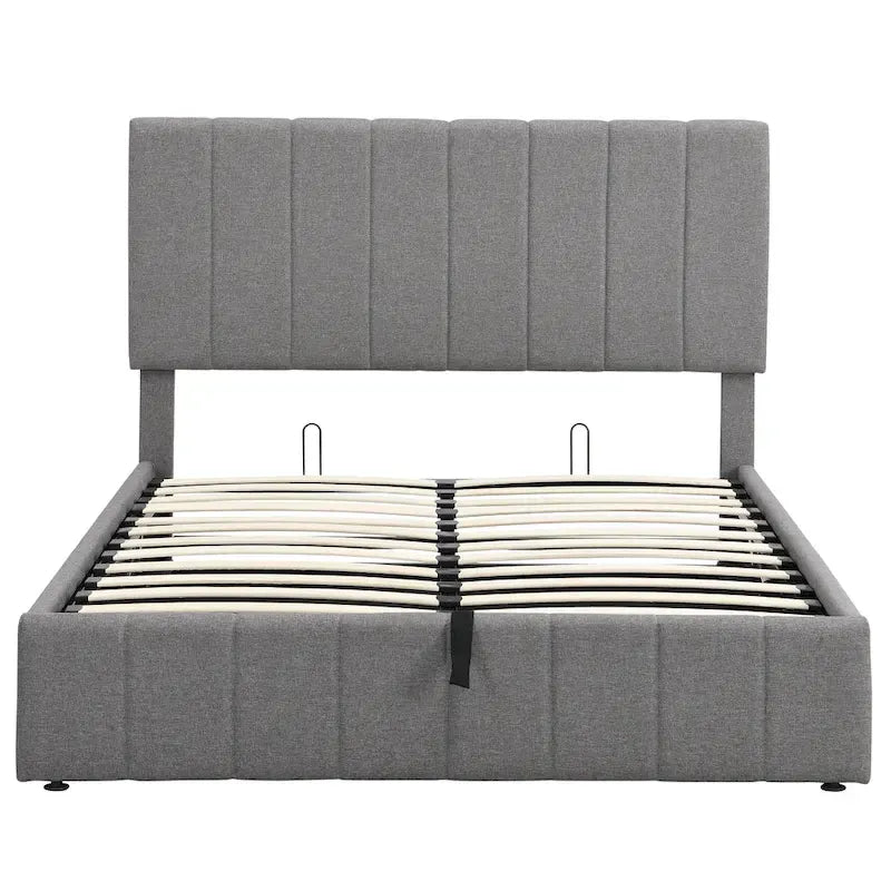 Letto imbottito moderno con piattaforma e sistema di sollevamento idraulico