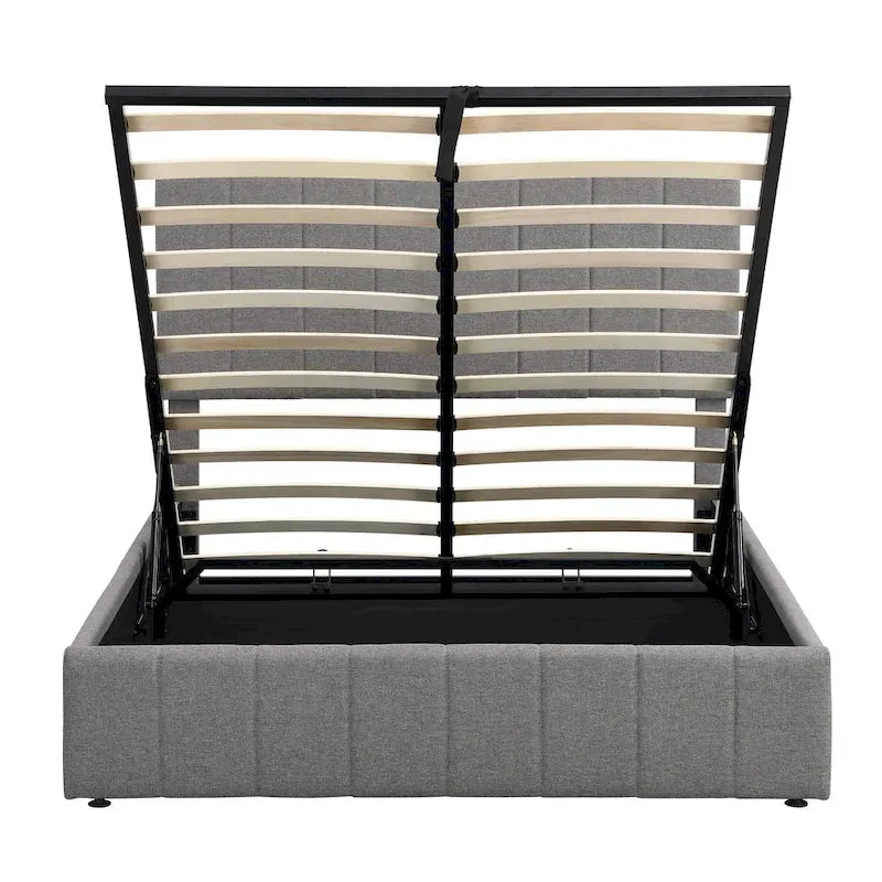 Letto imbottito moderno con piattaforma e sistema di sollevamento idraulico