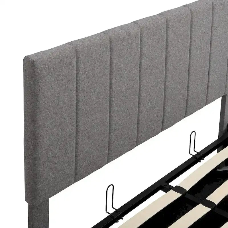 Letto imbottito moderno con piattaforma e sistema di sollevamento idraulico