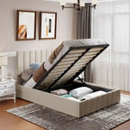 Letto imbottito moderno con piattaforma e sistema di sollevamento idraulico