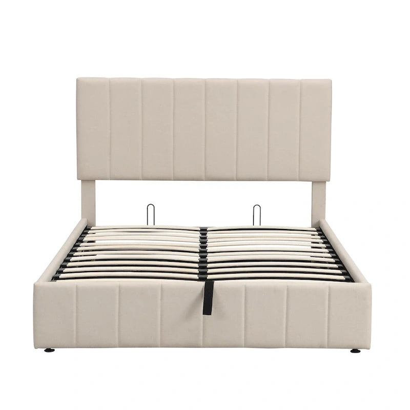 Letto imbottito moderno con piattaforma e sistema di sollevamento idraulico