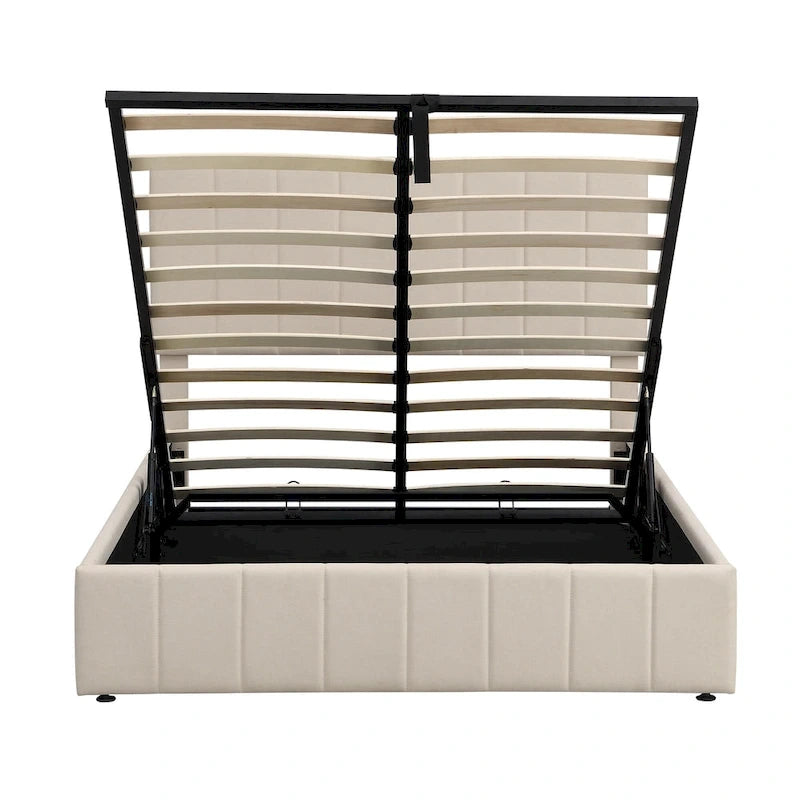 Letto imbottito moderno con piattaforma e sistema di sollevamento idraulico