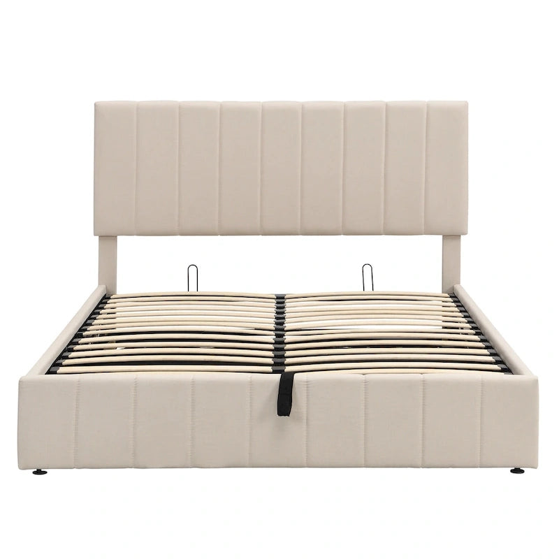 Letto imbottito moderno con piattaforma e sistema di sollevamento idraulico