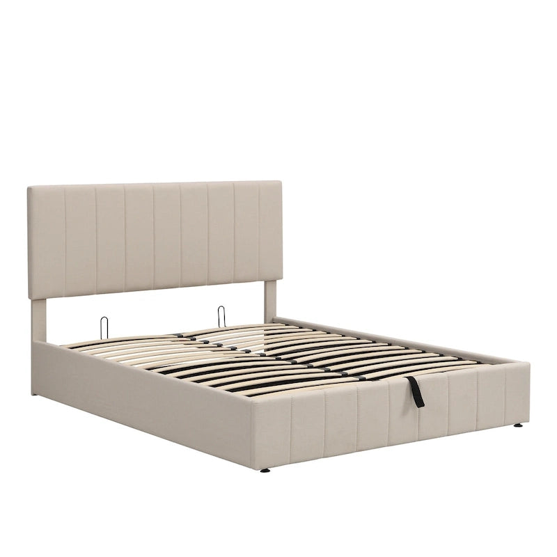 Letto imbottito moderno con piattaforma e sistema di sollevamento idraulico