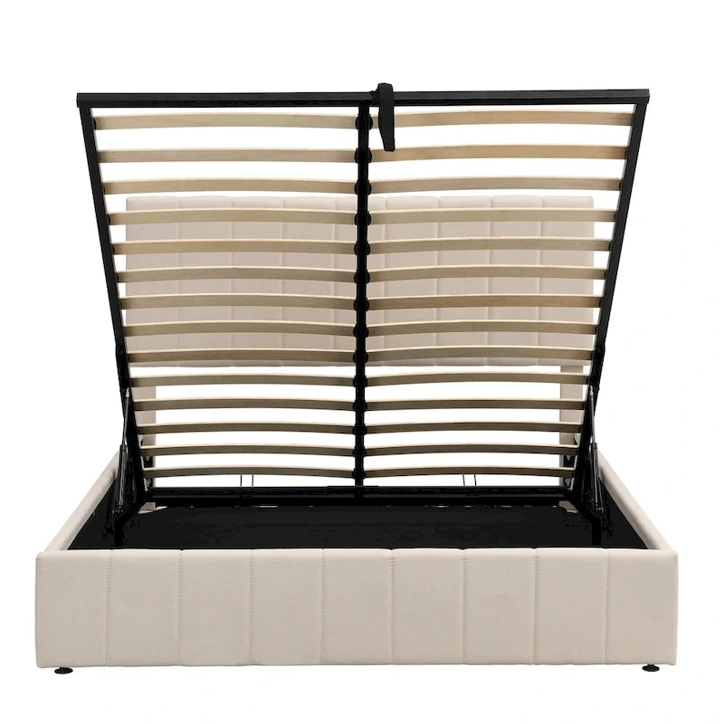Letto imbottito moderno con piattaforma e sistema di sollevamento idraulico